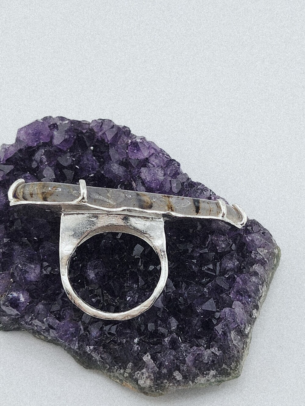 DENDRITIC GEMSTONE RING STATEMENT DESIGN HANDMADE RECYCLED STERLING SILVER 7.5 - Picture 2 of 16